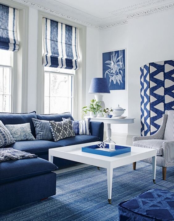 deep blue living room