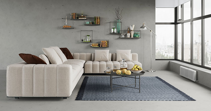 sectional sofa framing rectangular rug