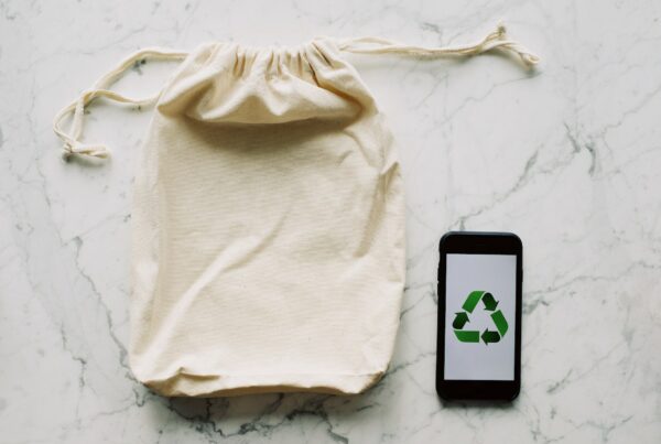 Reusable bag and iphone with a recycling symbol